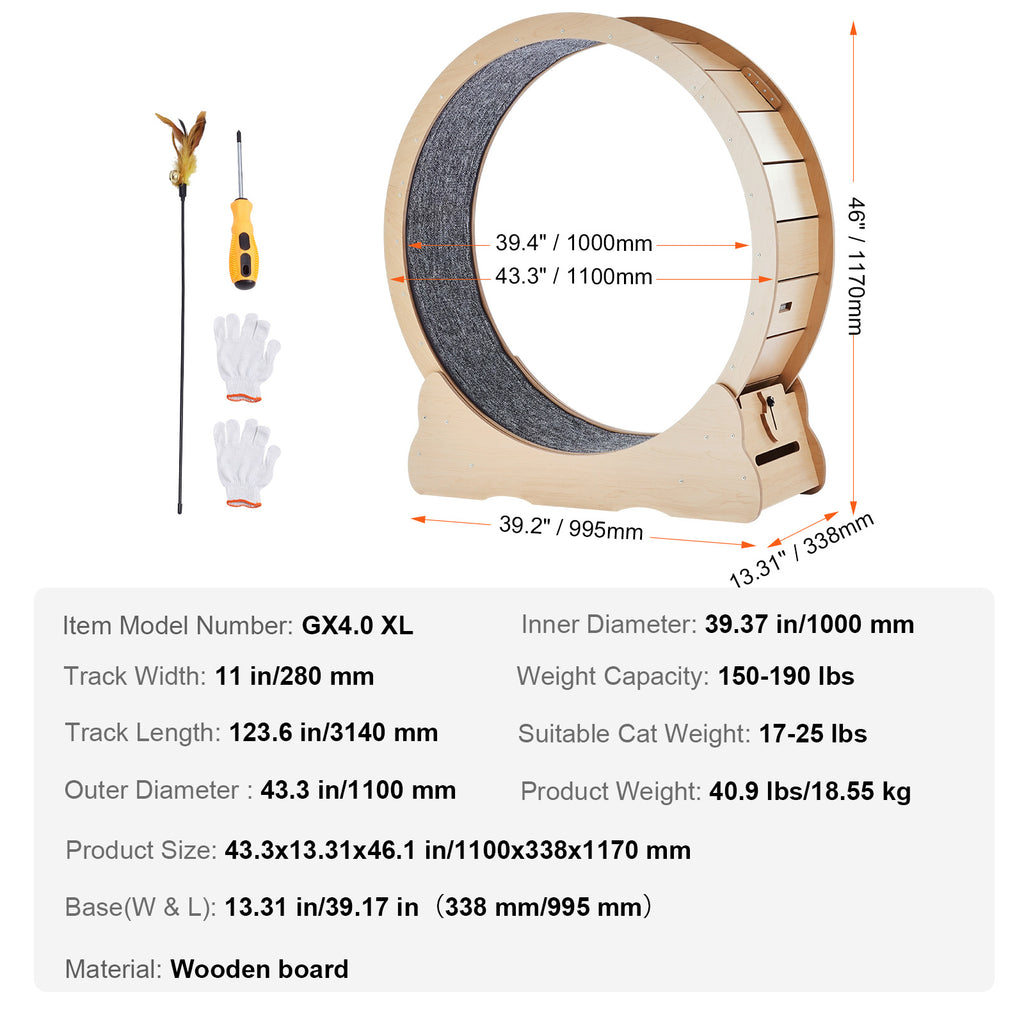 Cat Exercise Wheel 43.3" Large Cat Treadmill Wheel for Indoor Cats Yellow