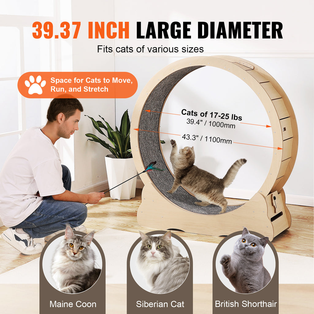 Cat Exercise Wheel 43.3" Large Cat Treadmill Wheel for Indoor Cats Yellow