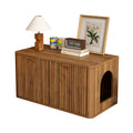 31.5" Walnut Cat Litter Box Enclosure Furniture, Large Decorative Hidden Litter Box Cabinet, Fluted Mid Century Modern Kitty End Table for Living Rooms, Bedrooms, Entryways (WALNUT)